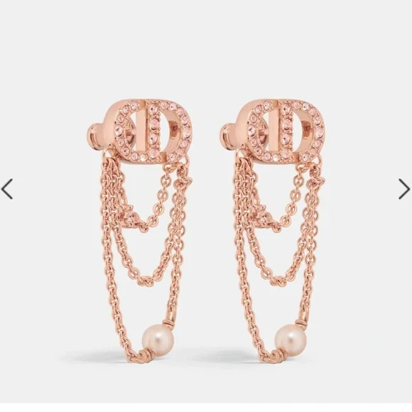 Dior Rose Gold Chain Pearl Earrings - Picture 4 of 4